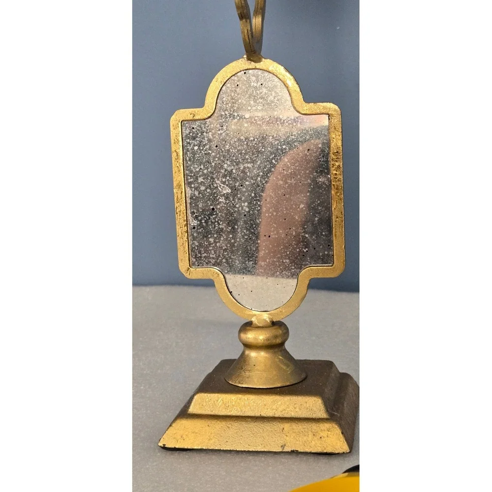 Gold Metal Pillar Candle Holder with Distressed Quatrefoil Mirrors 16.5 ch